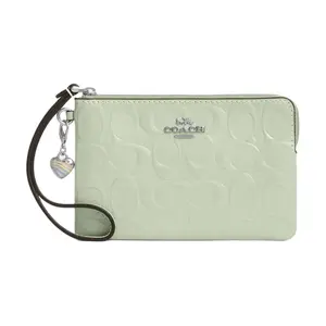 COACH Corner Zip 16 Heart Pendant Leather Card Holder for Women in Green