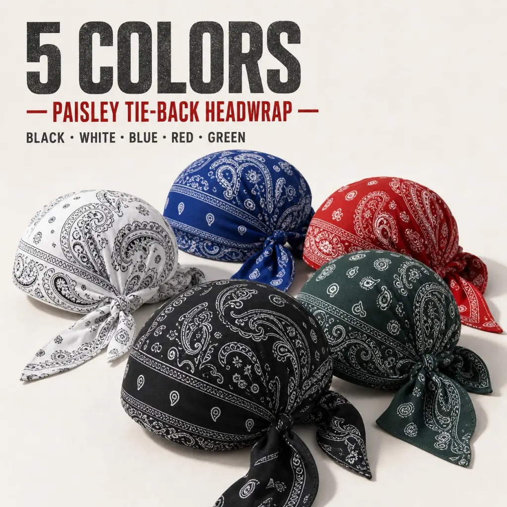 Paisley Tie-back Durag Headwrap Set | Adjustable Quick Dry UV Protection Sweat Absorbent Men Gym Cycling Motorcycle Multi-color 5 Pack Head Scarf 2026 New