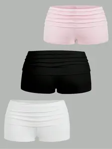 Women's Solid Color Ruffle Trim Shorts, Casual Comfy Breathable Skinny Shorts for Daily Wear, Ladies Bottoms for All Seasons, Matching Shorts, Essential Shorts