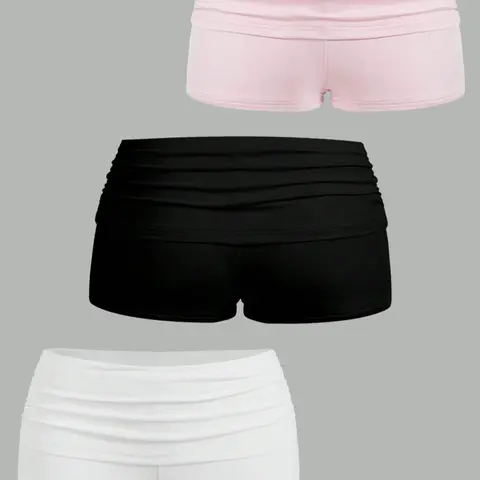 Women's Solid Color Basic Ruched Waist Fitted Shorts, Comfy Breathable All Season Daily Ladies Bottoms, Casual Basic Bottoms