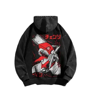 Chainsaw Man inspired washed hoodie, Made in the USA | Premium cotton blend street wear style washed hoodie | Relaxed fit