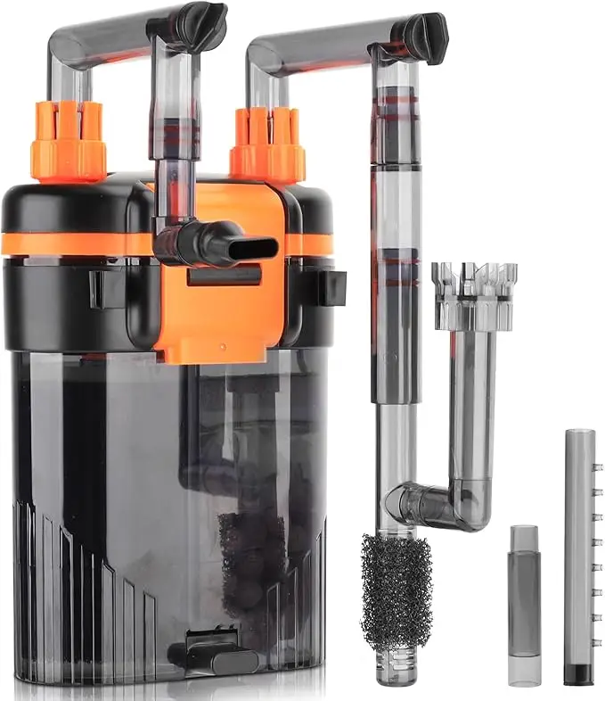 hygger Hang-On-Back Canister Aquarium Filter,No Dry Burning Quiet Fish Tank Filter with Duckbill Nozzle Shower Pipe Outlet Oil Skimmer Adjustable Wate