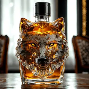 2026 new 300ml whisky wolf head bottle creative empty bottle high borosilicate glass bottle