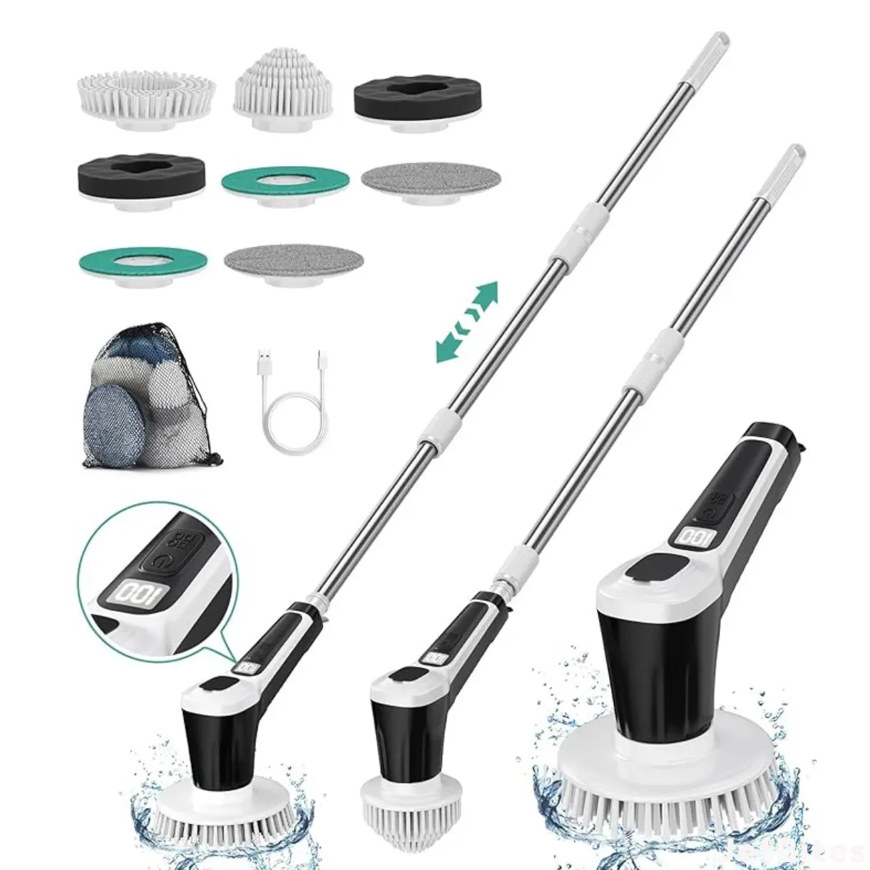 EIectric Spin Scrubber, IP68 Professional Waterproof Spin Scrubber, 4500mAh Batery Power Spin Scrubber, 51 inch Cordless Household Cleaning Brush