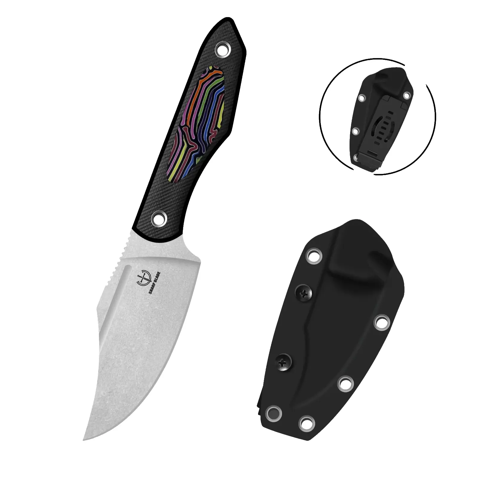 Sharp Blade YF06D Fixed Blade Hunting Knife 9Cr18MoV G10 8” Black/Stonewashed