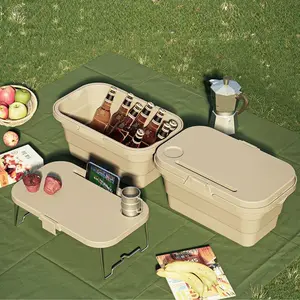 Foldable Outdoor Picnic Basket, 1 Set Portable Large Capacity Outdoor Camping Storage Box, Multifunctional Camping & Hiking Equipment