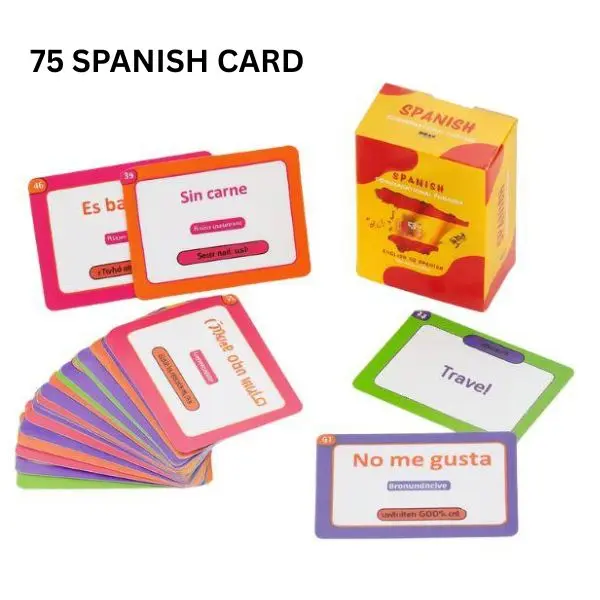 Summer Spring Gift Spanish Conversational Phrase Flash Cards - 75 Beginner Sayings for Travel, Memory, Quick Reference - Educational Language Learning Resource - Game Like Play - Kids, Grade School, Classroom Homeschool