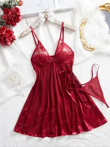 Women's Sexy Lace Nightdress Set, Sweetheart Neckline Sleepwear Loungewear Gift, Thin Fitted Cami Dress with Matching Panties, All Seasons Wear