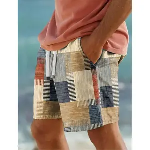 Plaid Color Block Men's Resort 3D Printed Geometry Board Shorts Swim Trunks Elastic Drawstring Hawaiian Style Holiday Beach