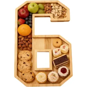 Wooden Reusable Party Serving Tray, Digital Table Decor, Cheese Board Food Service Tray, for Deli, Snacks, Candy, Chocolate, Cookies, Cake