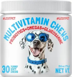 LEGITPET Dog 30 Multivitamin Chews Daily Vitamins w/ Glucosamine, Chondroitin, Probiotics & Omegas Hip & Joint Support, Digestive Health, Skin & Coat & Immune Boost All-In-One Soft Chews for Dogs