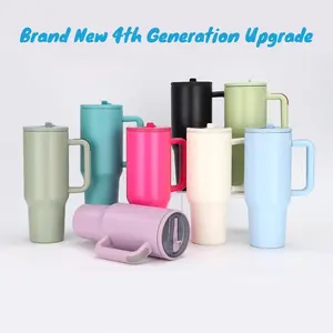 New 4th Gen 40oz Large Travel Mug �C Portable Stainless Steel Vacuum Insulated Tumbler with Handle & Foldable Straw, Perfect for Home, Office & Outdoor Camping