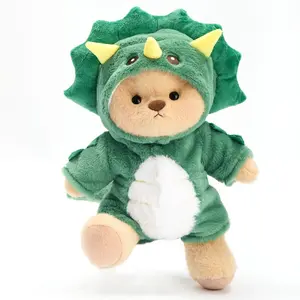 Getahug Green Triceratops Bear | Handmade Jointed 12 Inches Stuffed Animal Gift 100% Unique Movable Limbs Super Soft Fluffy Fur Personalized Cards