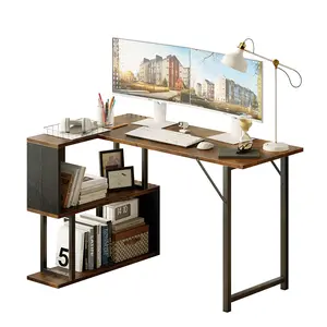 ALISENED L Shape Super Minimal Storage Multifunctional Efficient Work Table, Modern Desk with Shelf for Living Room, Office Wooden Executive Desk