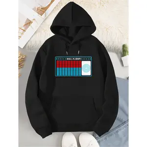 Hooded Long Sleeve Hoodie Sound Activated Light Up Rave Glow in The Dark Party Women's Black Festival Fashion Graphic Print Hoodie
