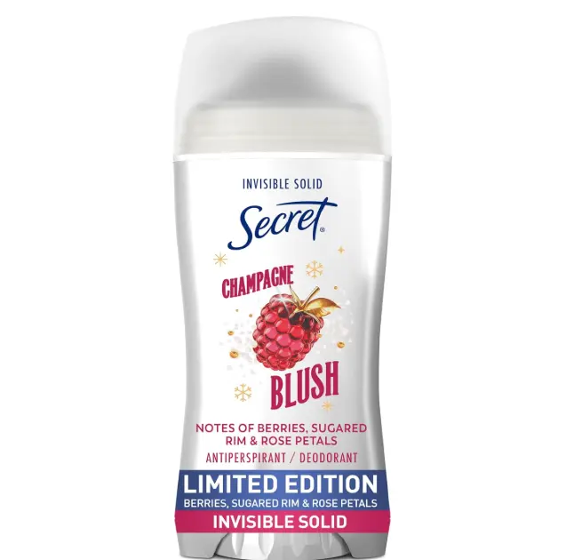 Fresh Antiperspirant Deodorant for Women, 72hr Breathable Odor Protection with Pro-Hyaluronic Acid, Holiday Invisible Solid, Champagne Blush with Berries, Sugared Rim & Rose Petals Scent, 2.6oz