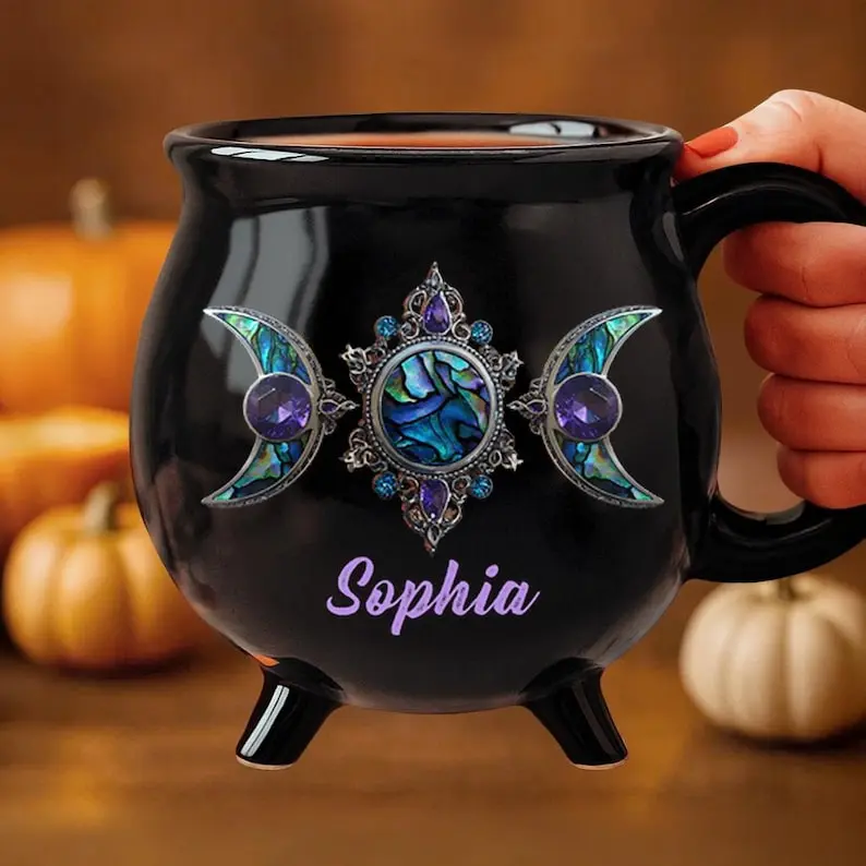 Triple Moon Witch Cauldron Coffee Mug - Halloween Witchy Gifts For Besties, Family, Sisters, Yourself - Witching You A Wicked Brew