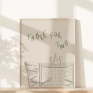 Table for Two Wall Art Print, Eat Sign Kitchen Poster, Food Poster, Foodie Gift, Dining Room and College Apartment Decor, Room Decor, Unframed