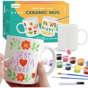 Paint Your Own Mug Kit | DIY Ceramic Painting Kit for Adults Kids | 2 Paintable Coffee Mugs, 12 Safe Paints, 2 Brushes & Ceramic Pen | Gifts for Mother's Day Father's Day Valentine & Christmas