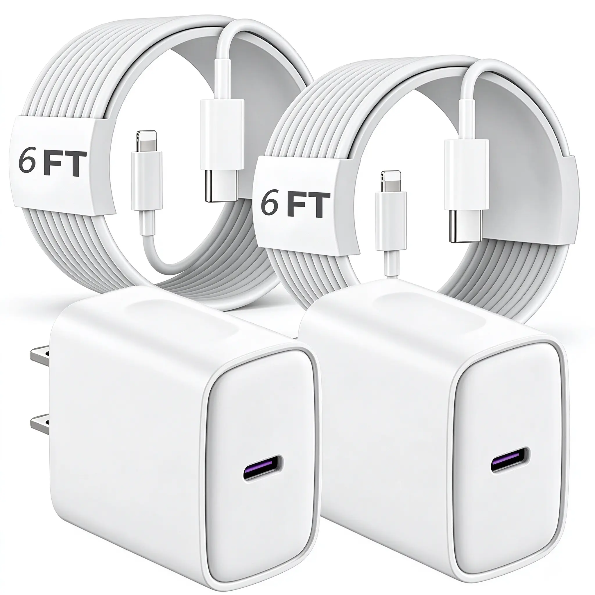20W USB C Fast Charger for iPhone 14 13 12 11 Pro Max, Type C Wall Charger Block with 2 x 6FT USB C to Lightning Cables, PD Fast Charging Power Adapter for iPhone XS Max XR X SE, Smartphone Cell Phone Charger Set