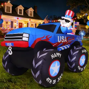 GOOSH 8 FT Patriotic Monster Truck Inflatable Decoration with Uncle Sam, 4th of July Outdoor Inflatable Yard Decor with Built-in LEDs for Independence Day, Memorial Day Lawn Garden Party