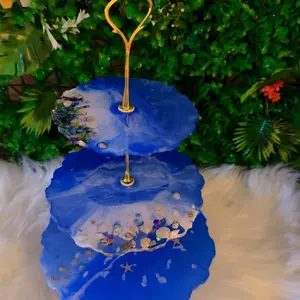Handmade Ocean Resin 3-Tier Tray  Perfect for jewelry, desserts, perfume or vanity decor.”