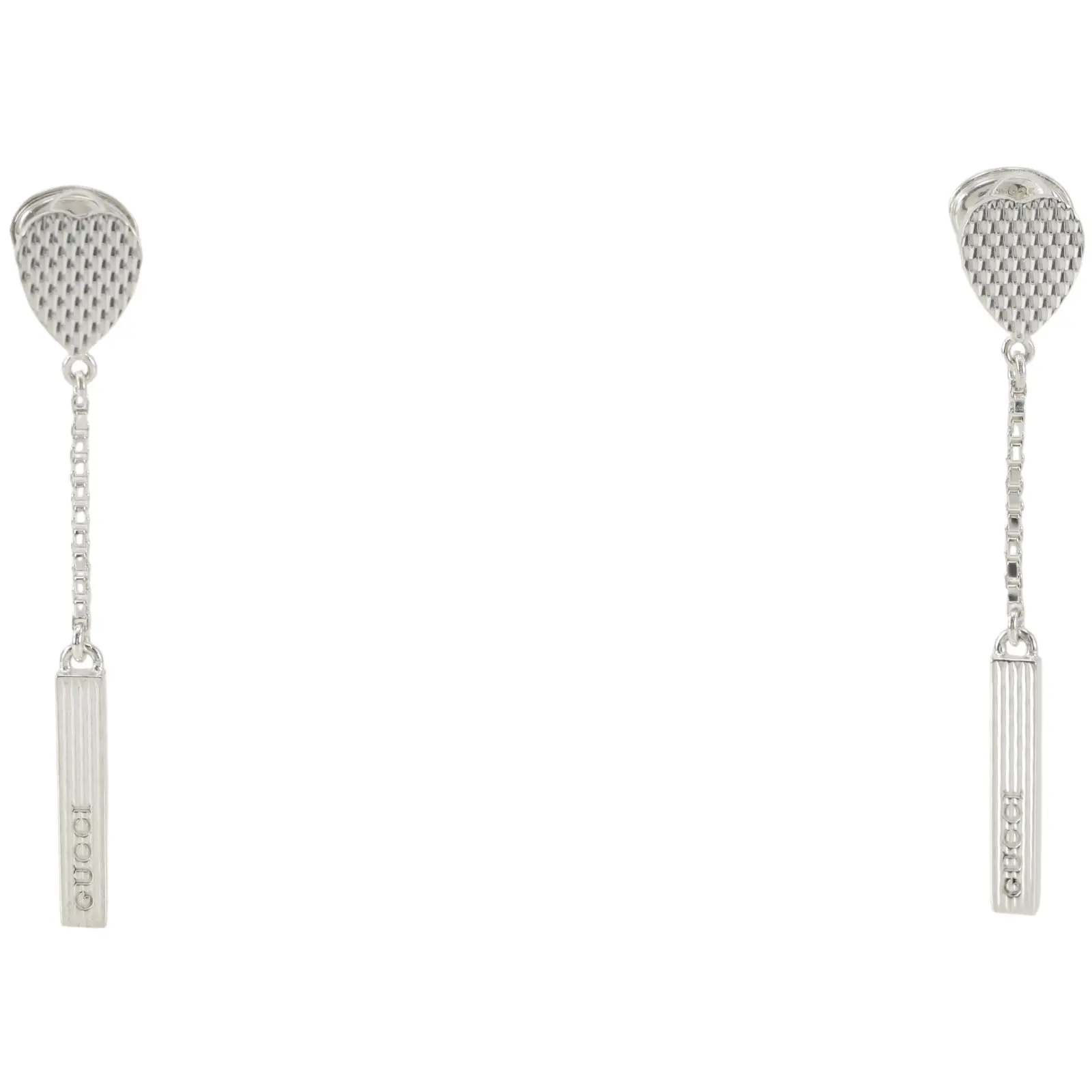 Pre-owned GUCCI Sterling Silver 925 (Ag925) Small Leather Goods Heart Bar Silver925 Earrings