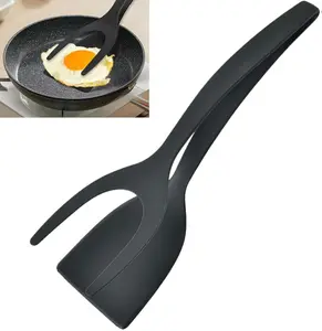Grip & Flip Spatula Tongs Non-Stick Egg Flipper & Food Turner for Pancakes Fish French Toast Black Kitchen Gadgets Utensils