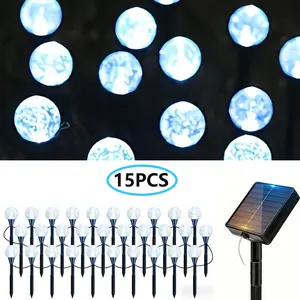 Set of 15 LED solar outdoor lights, garden lights, IP44 rated, 8 lighting modes, suitable for courtyards, lawns, villa gardens, pathways, and holiday party ambient lighting, portable installation, warm white/color/white light