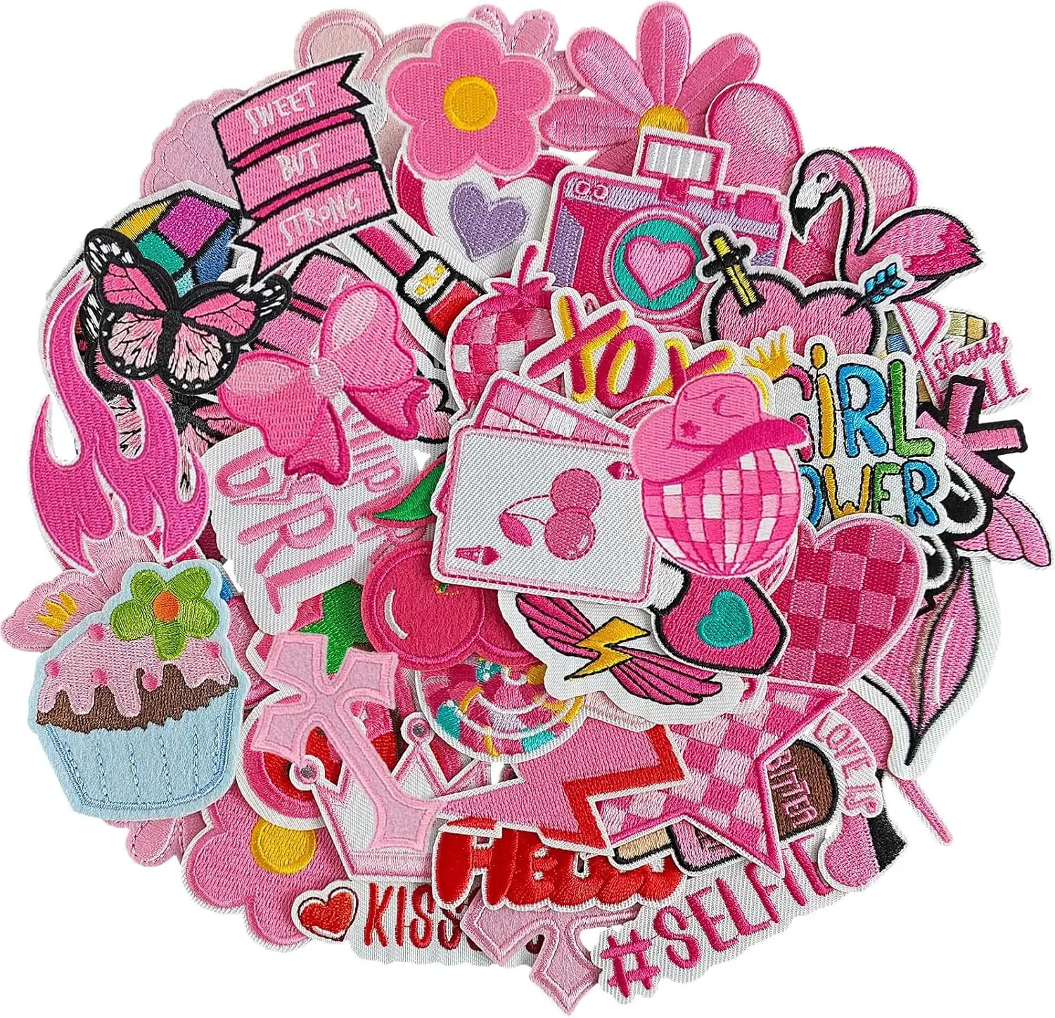 45 Pieces Pink Iron on Patch, Girls Iron on Patches Set, Sew on/Iron on Embroidered Patch Applique for Clothes, Dress, Hat, Jeans, DIY Accessories