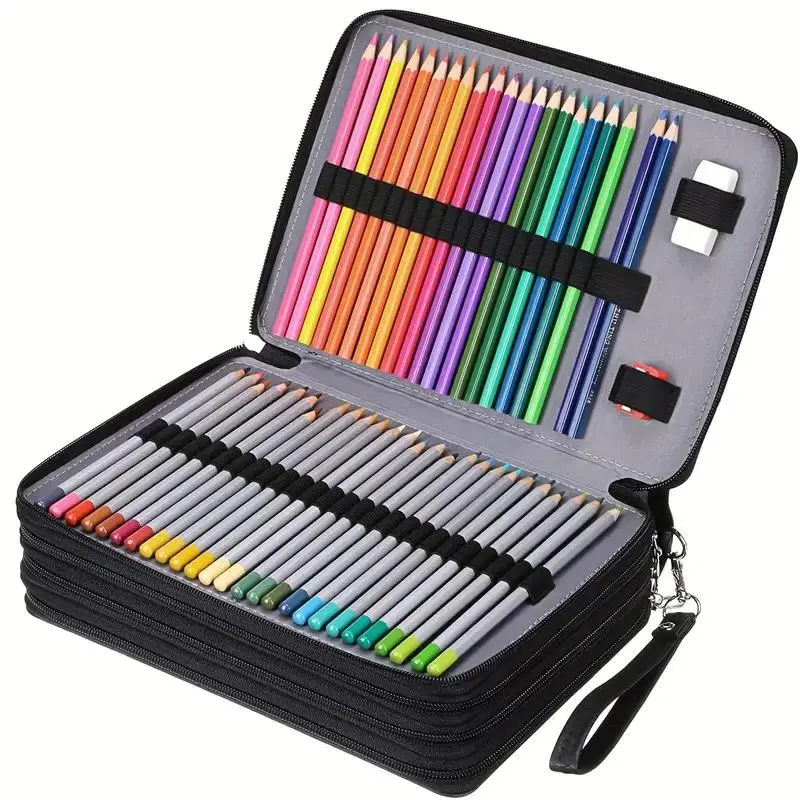 Colored Pencil Case, Large Capacity Pencil Organizer, Portable Pencil Storage Bag with Removable Handle for Artists, Watercolor Pens, Art School Supplies, Art Supply, School Study Supplies, Classroom Supplies & Daily Office Supplies