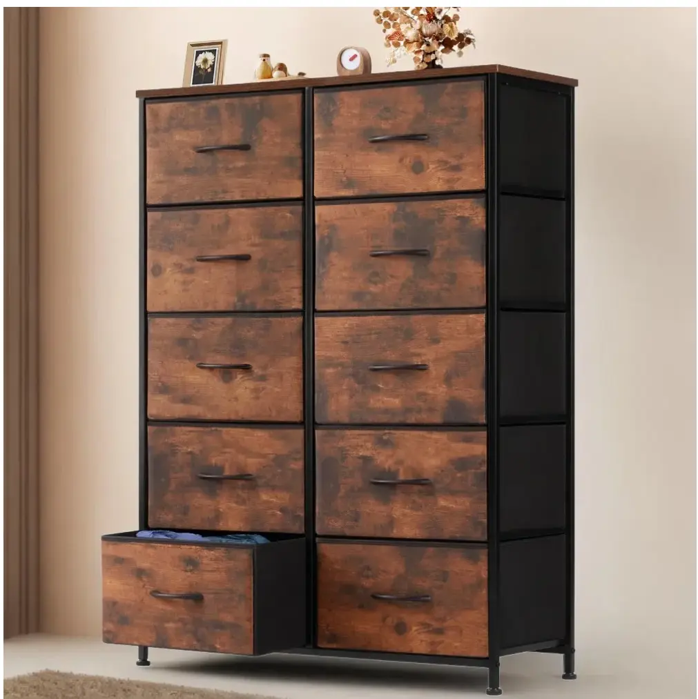 Dresser for Bedroom with 10 Drawers, Tall Chest Organizer with Fabric Bins, Freestanding Storage Cabinet, Rustic Brown - TikTok Shop Dresser for Bedroom with 10 Drawers, Tall Chest Organizer with Fabric Bins, Freestanding Storage Cabinet, Rustic Brown - TikTok Shop