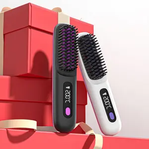Portable Cordless Hair Straightener Brush with LED Temperature Display, Rechargeable Diffuser Hair Straightener with 2 Hair Clips, Winter Hair Styling Tool for Home & Travel, Hair Products, Multifunctional Styler, Straightening Brush