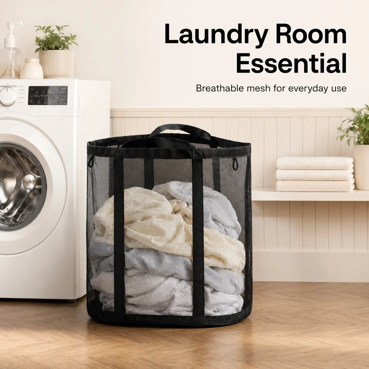 Large Capacity Foldable Laundry Hamper Wall Hanging Mesh Laundry Basket Portable Clothes Storage Bin for Bathroom Bedroom and Laundry Room Laundry Basket Organizer Laundry Basket Bag