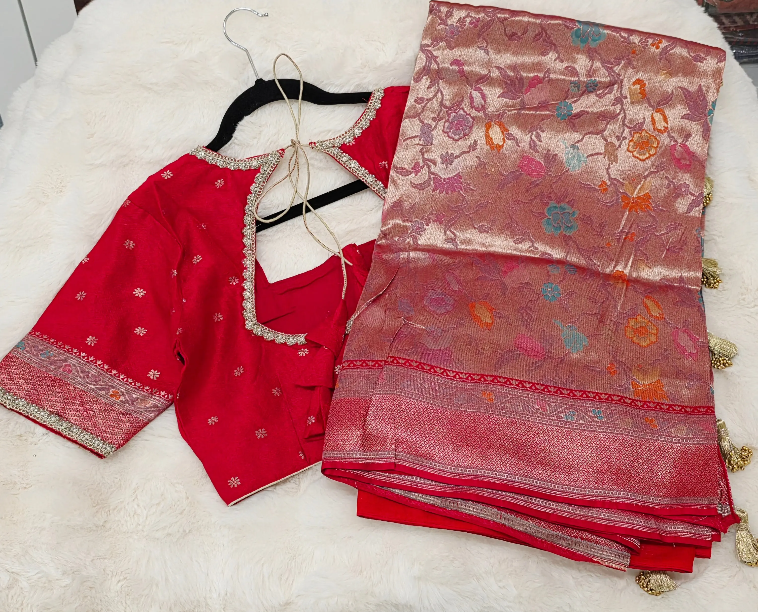 Rani Red Benarasi Paithani Brocade Designer Saree with Stitched Blouse