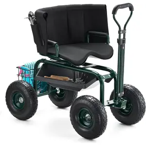 VEVOR Garden Cart Rolling Workseat with Wheels, Gardening Stool for Planting, 360 Degree Swivel Seat, Wagon Scooter with Steering Handle Utility Tool Tray, Use for Patio, Yard, and Outdoors, BlueVEVOR Super Brand Day