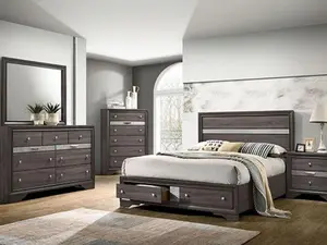 CM7552GY-4PC 4 pc Rosdorf park schramm chrissy grey finish wood queen bed set with drawers in foot board