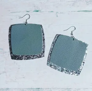 Gray & Silver Glitter Leather Earrings