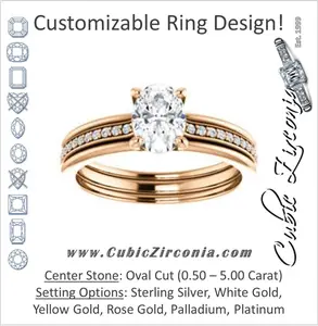 Cubic Zirconia Engagement Ring- The Rikki (Customizable Oval Cut Design with Double-Grooved Pavé Band)