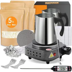 Candle Making Kit with Hot Plate for Adults,Candle Wax Melter for Melting,Including Pouring Pot, Hot Plate,5lb Soy Wax,Stain Spoon, Wicks,Center Devices,Wick,Thermometer.