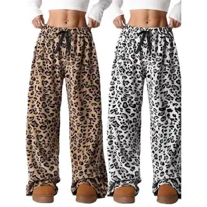 Comfort Women's Fuzzy Plush Pajama Pants Drawstring Elastic Waist Wide Leg Teddy Pj Bottoms Lounge Pants Casual Adjustable Loungewear