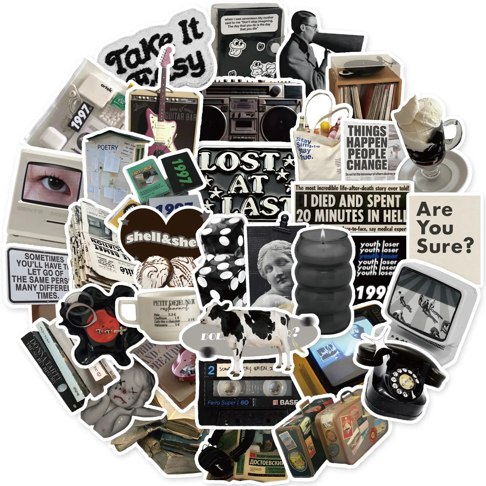 50PCS Aesthetic Vintage Diary Graffiti Stickers for DIY Scrapbooking Suitcase Water Bottle Phone Guitar Laptop Decoration Funny Stickers Sticker Sheets