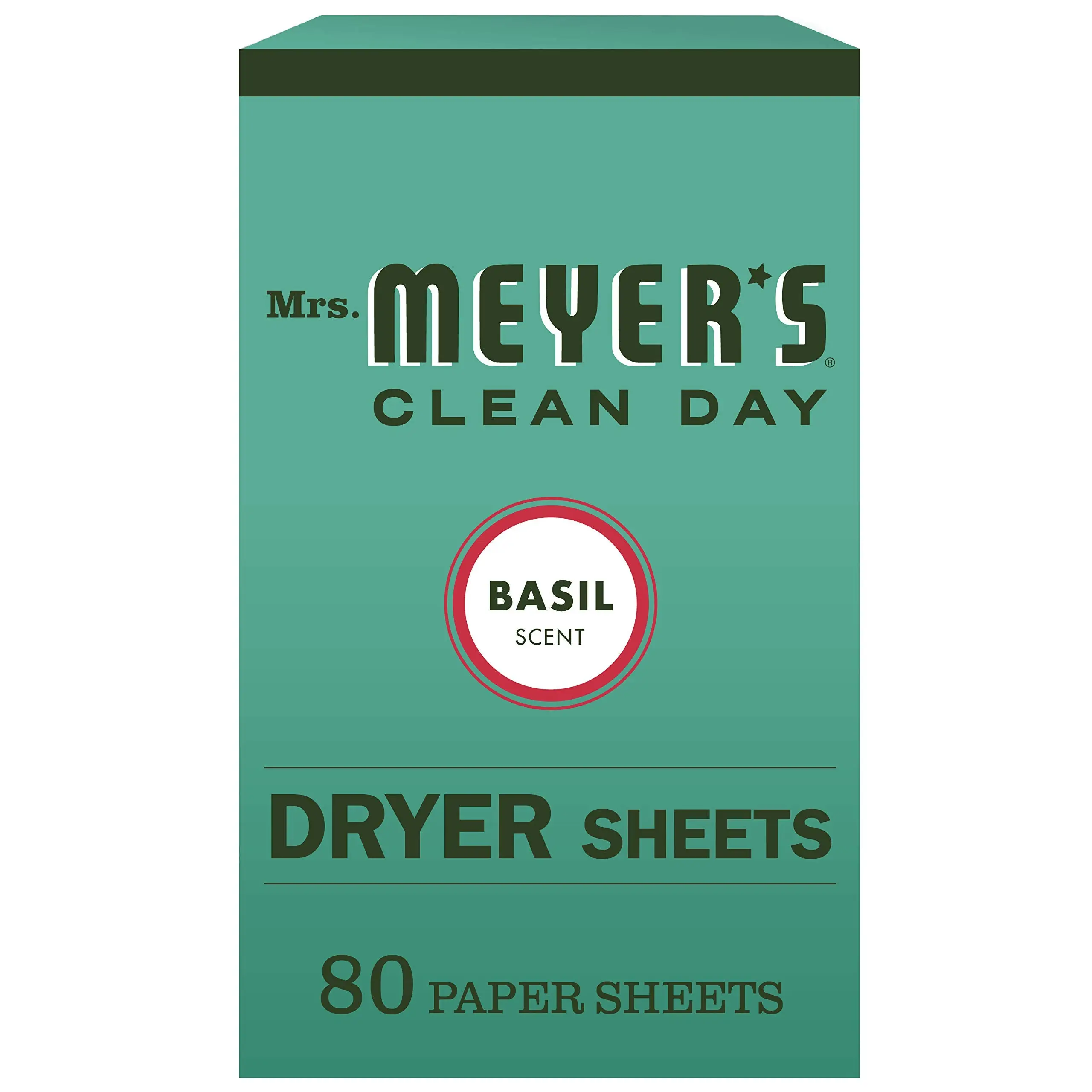 Mrs. Meyer's Clean Day Basil Scented Household Dryer Sheets - Residue-Free Fabric Softener, Anti-Static Drying Aid, Cruelty-Free Formula, 80 ct