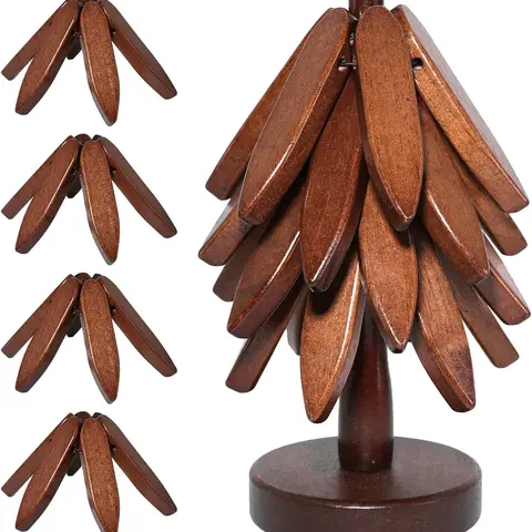 Wooden Trivets for Hot Dishes, Wooden Tree Trivet Set of 4 for Easy Storage - Suited for Hots, Pans/Bowl, Teapot, Hot Holders - Multifunctional Ornaments (Dark - 4 PCs)