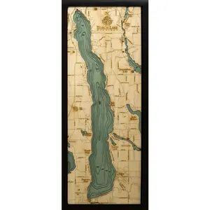 Torch Lake, Michigan Wood Carved Topographic Depth Chart / Map