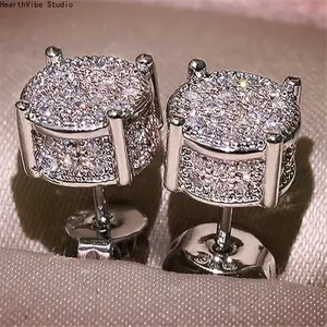 Shiny Crystal Stud Earrings for Men & Women - Hypoallergenic Round Rhinestone Inlaid Jewelry, Daily Wear Bling Ear Piercing