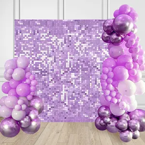 24PCS Purple Shimmer Wall Backdrop Panels 12x12 Square Sequins on Transparent Grid Easy to Install Reusable Photo Backdrop for Birthday Wedding Anniversary Engagement Disco Party Decorations