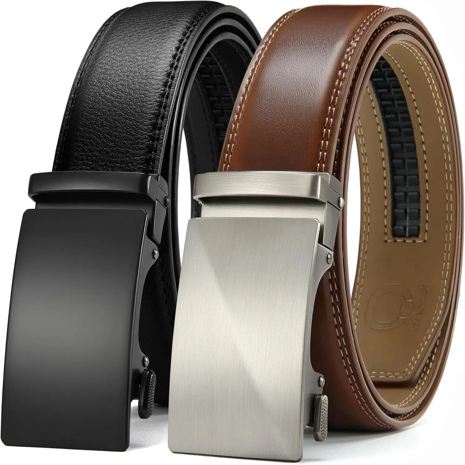 Men's Leather Ratchet Belts 2-Pack - Customizable Fit, Effortless Style, 35mm Width Men's Leather Ratchet Belts 2-Pack - Customizable Fit, Effortless Style, 35mm Width