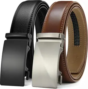 Men's Leather Ratchet Belts 2-Pack - Customizable Fit, Effortless Style, 35mm Width