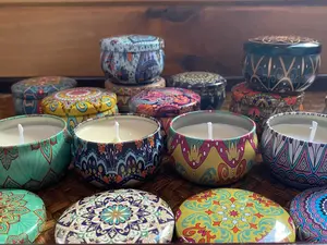 Queen Bee Remedies LLC  Set of 4 Beehive Candles in decorative tins 2.2 ounce each